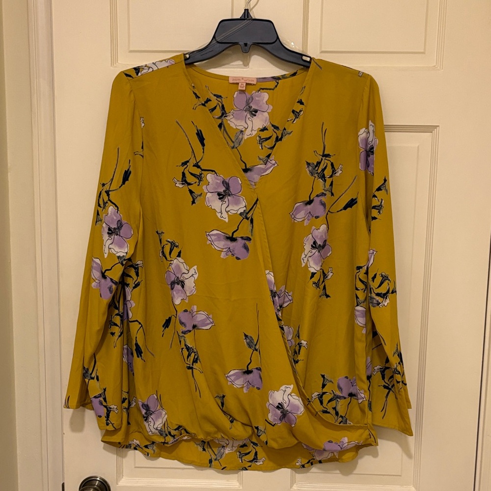 Gibson Latimer Mustard Floral Blouse